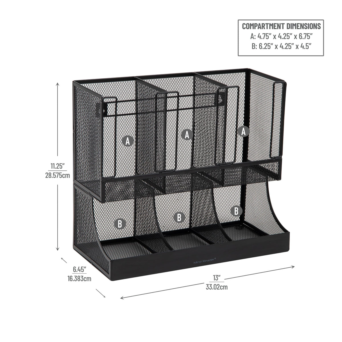 Mind Reader six-compartment setup offers clear visibility for quick restocking