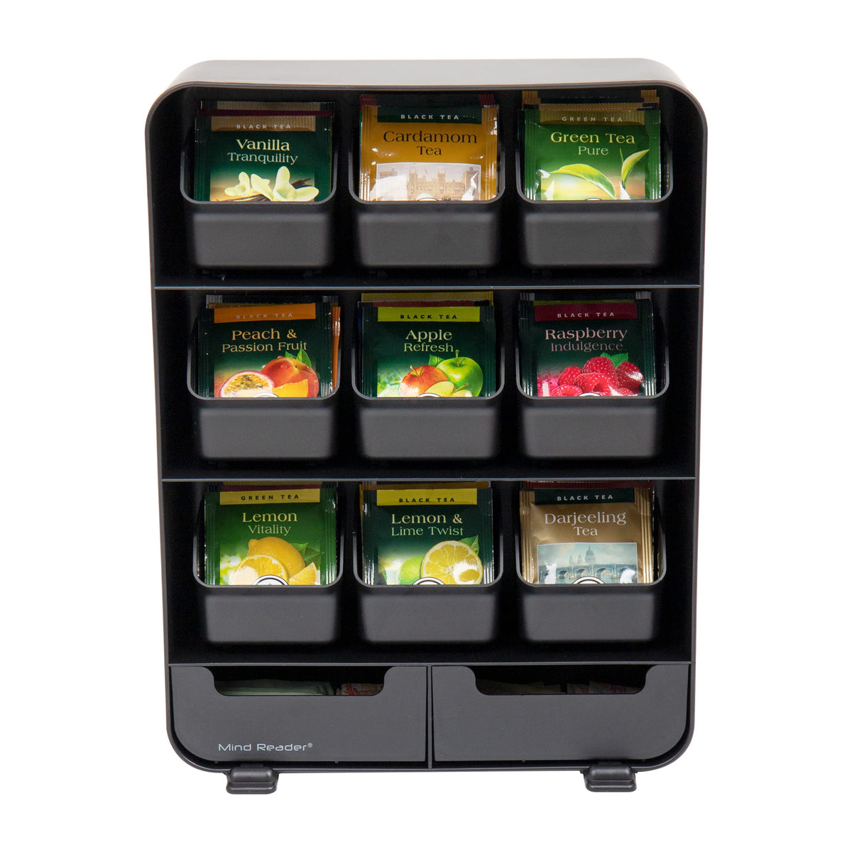 Mind Reader tea bag organizer compact size fits small kitchens and desks