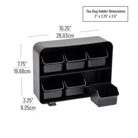 Mind Reader tea bag organizer on countertop keeps surfaces tidy and accessible.