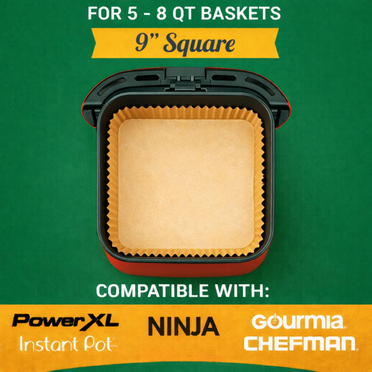 Mindful Design unbleached parchment liners protect the basket from grease and residue.