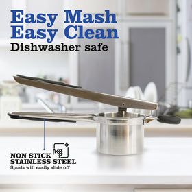 Ergonomic handle of Mindful Design ricer provides comfortable press