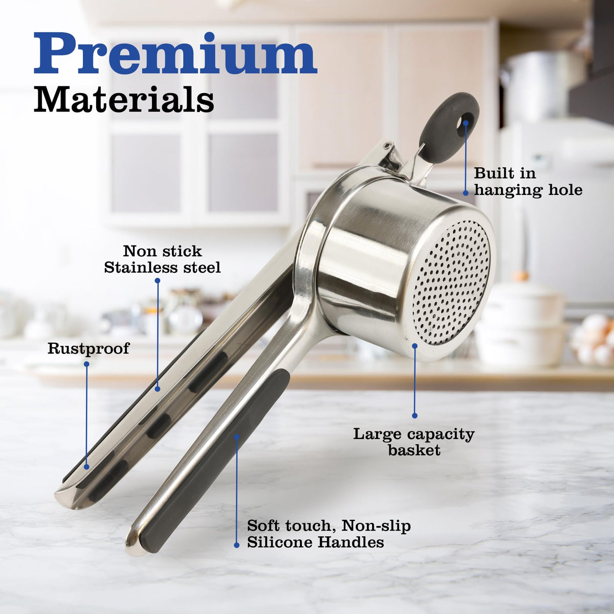 Sturdy stainless steel construction of Mindful Design ricer