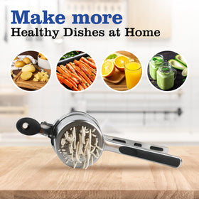 Kitchen-ready Mindful Design press and mash tool in use