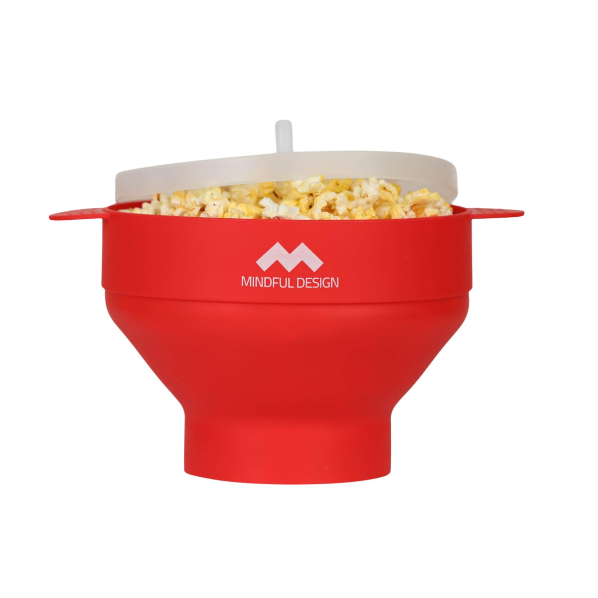 Mindful Design original collapsible popcorn popper in red, compact for dorms and small kitchens.