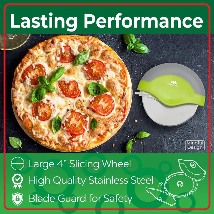 Mindful Design pizza cutter wheel dishwasher safe for easy cleaning after meals.