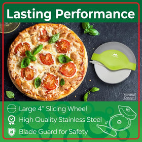 Mindful Design pizza cutter wheel dishwasher safe for easy cleaning after meals.