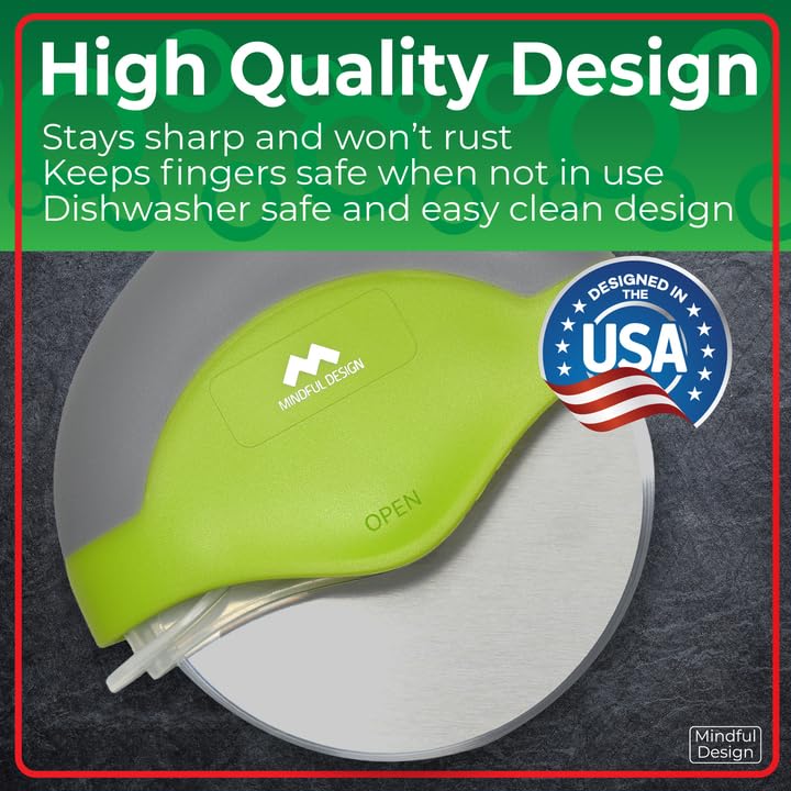Mindful Design pizza cutter wheel easy-clean disassembly enables thorough hygiene.