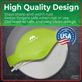 Mindful Design pizza cutter wheel easy-clean disassembly enables thorough hygiene.