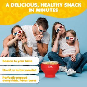 Mindful Design popcorn popper in microwave ready to pop fluffy kernels.