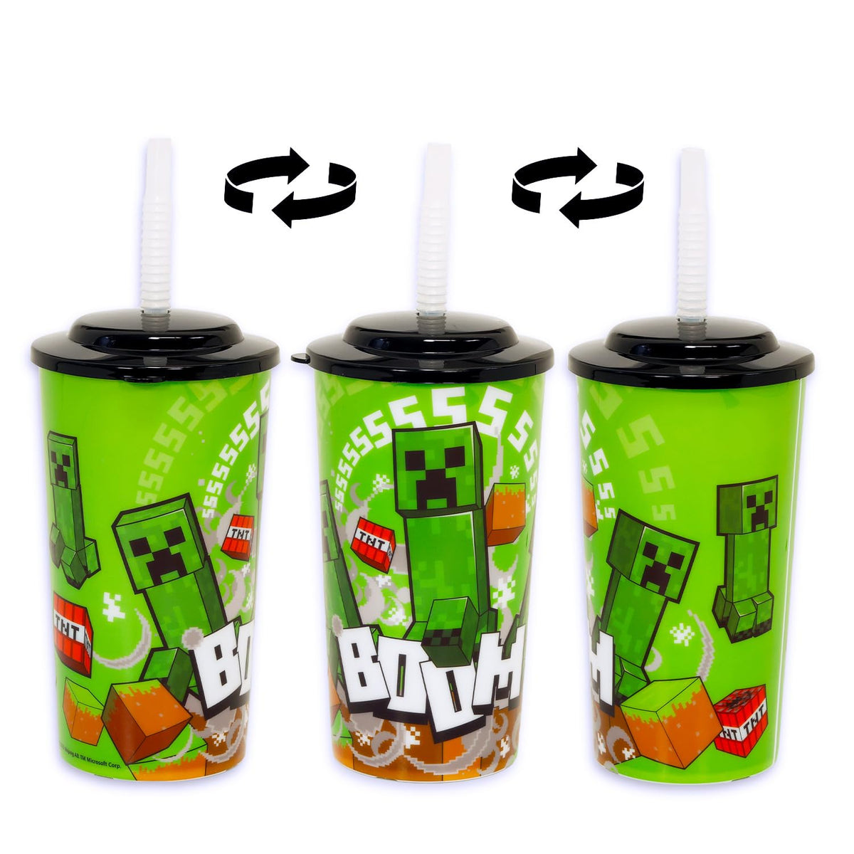 Minecraft cups featuring Creeper and TNT artwork for colorful party visuals
