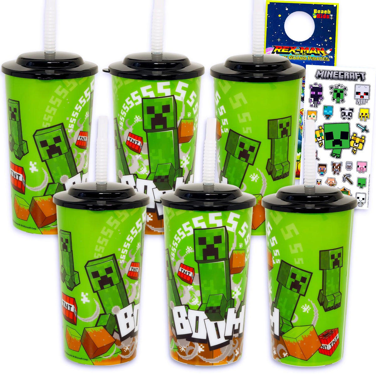 Minecraft Kids 16oz cups with lid and straw for mess-free party drinks