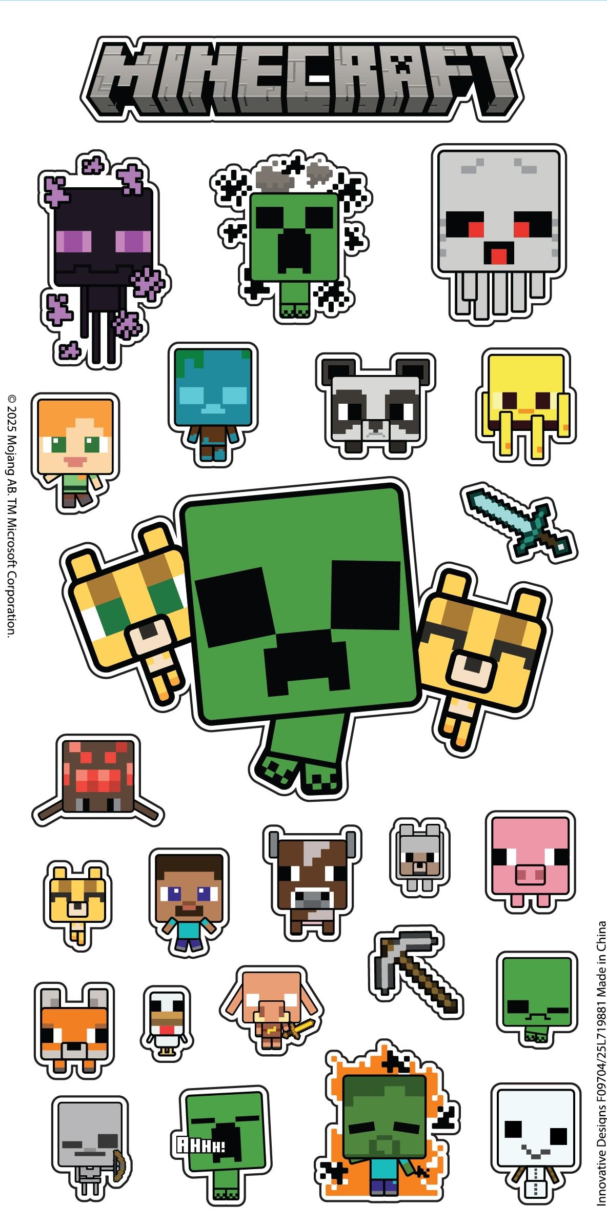 Minecraft stickers included to customize party favors and décor