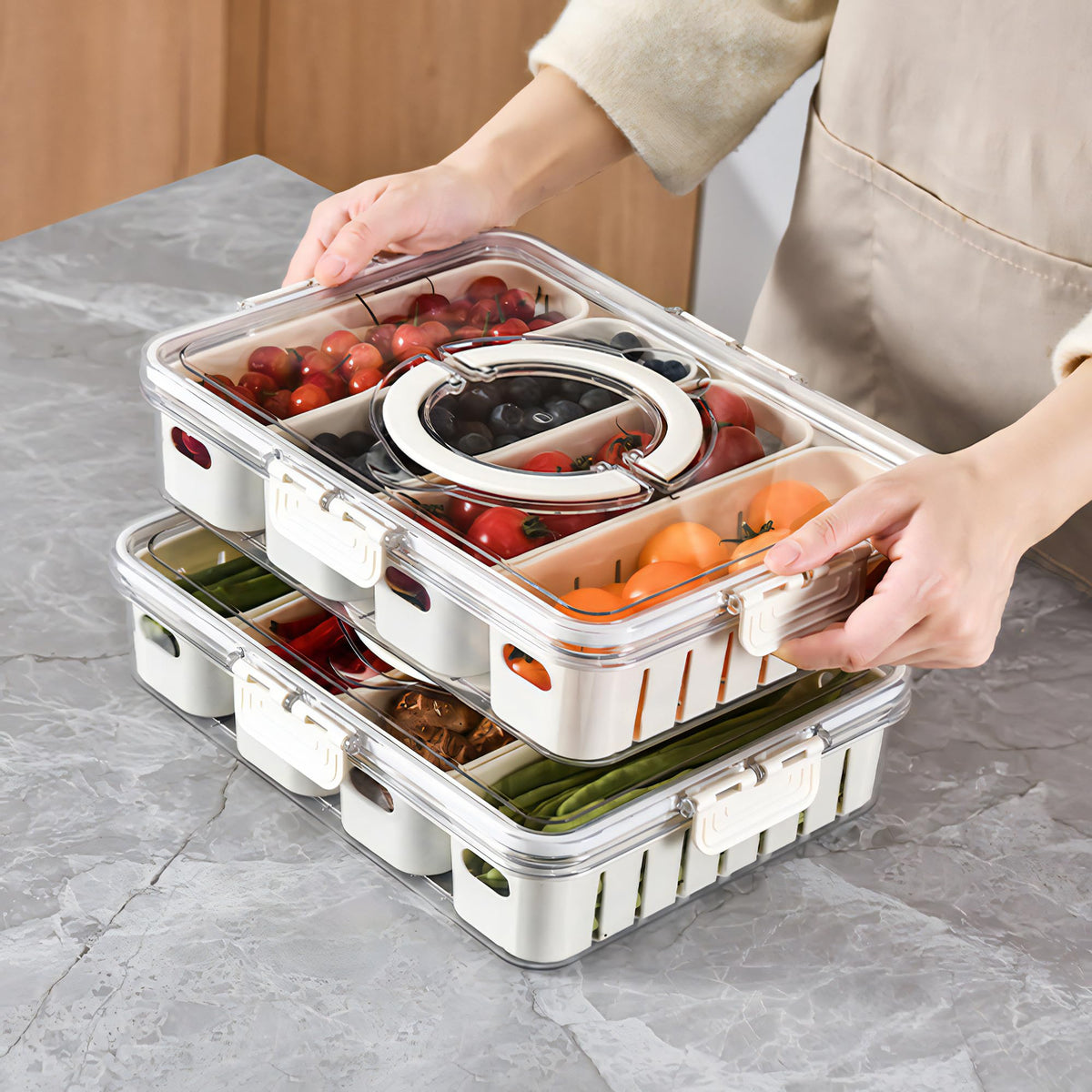 MineSign stackable meal prep boxes maximize fridge space and easy access.