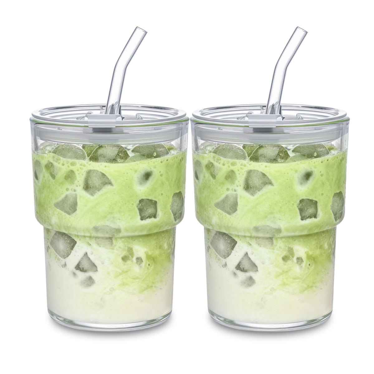 MINGHYZYA 13oz glass tumbler with lid and straw, ideal for iced coffee on the go.