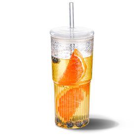 MINGHYZYA 20oz glass tumbler with lid and straw for iced coffee on the go.