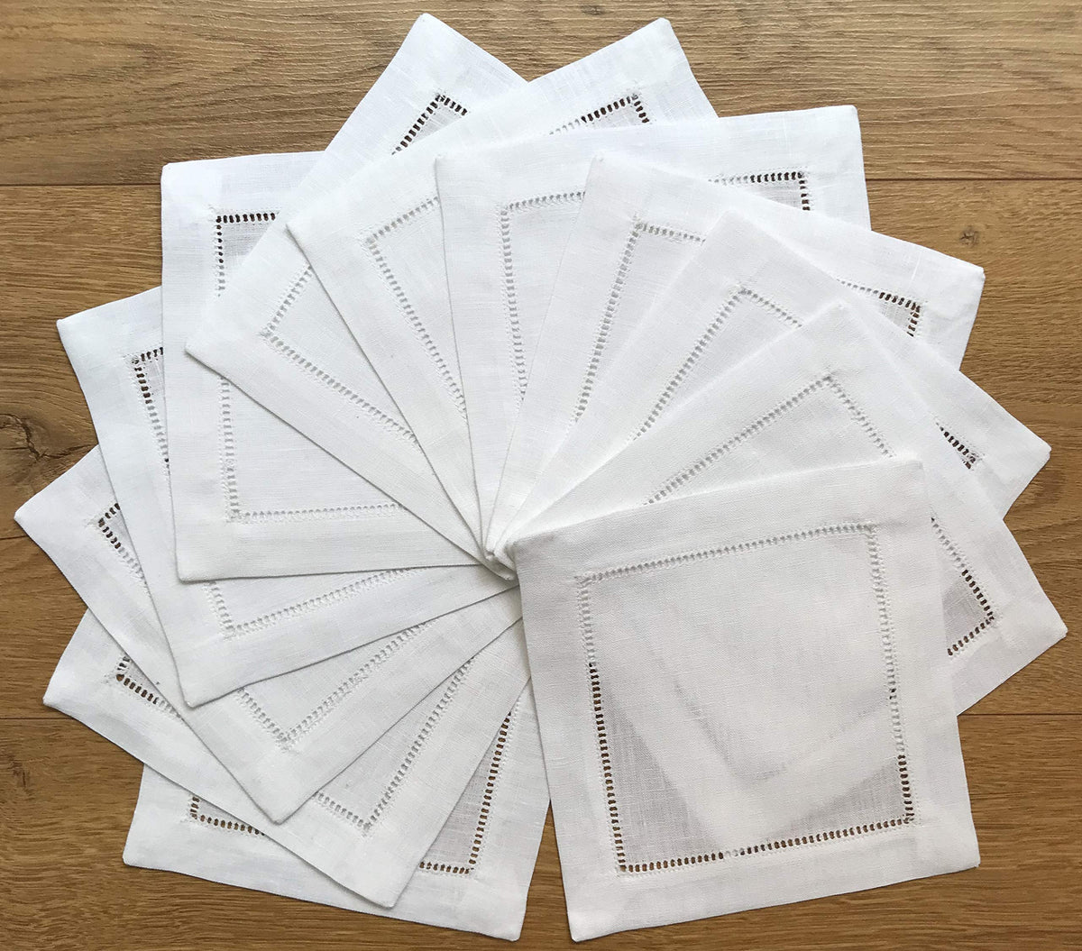 Minhcraft white linen napkin 6x6 showing mitered corners and clean edges