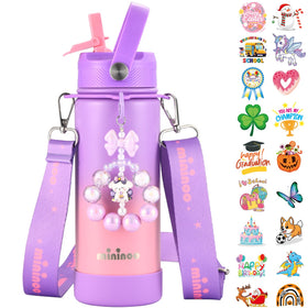 Mininoo insulated bottle with straw lid keeps drinks cold during busy days.