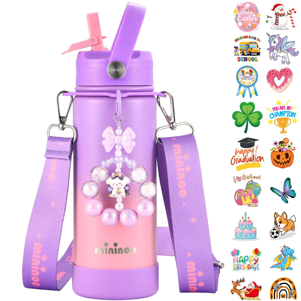 Mininoo insulated bottle with straw lid keeps drinks cold during busy days.