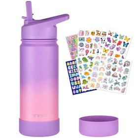 Mininoo kids bottle front view with straw lid, ideal for school hydration