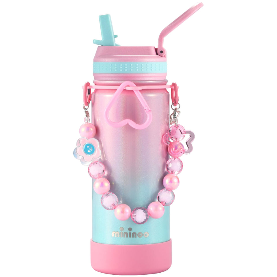 Mininoo Kids Water Bottle full view with rainbow finish for school days