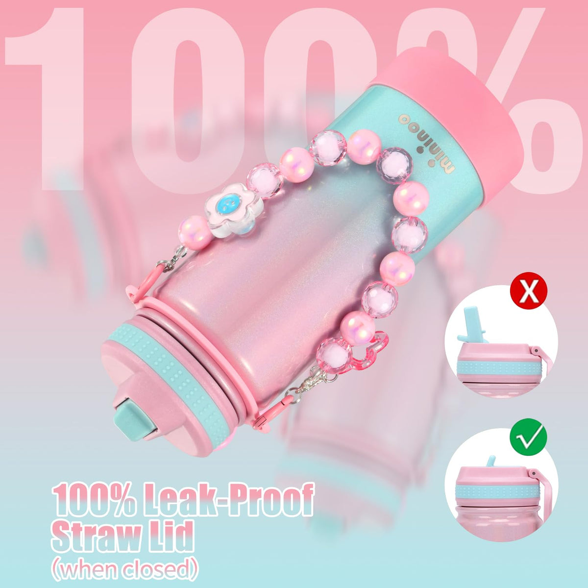 Mininoo bottle leak-proof straw lid prevents spills during play