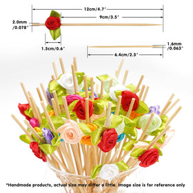 Minisland bamboo toothpicks closeup shows rose heads and sturdy construction.
