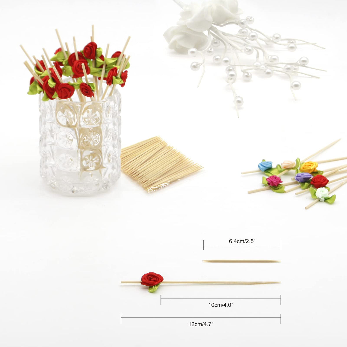 Minisland bamboo toothpicks with rose heads ideal for fruit skewers