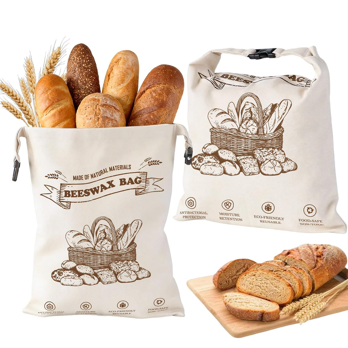 Ministrouetion beeswax bread bags xl set for large loaves, keeps crusts fresh