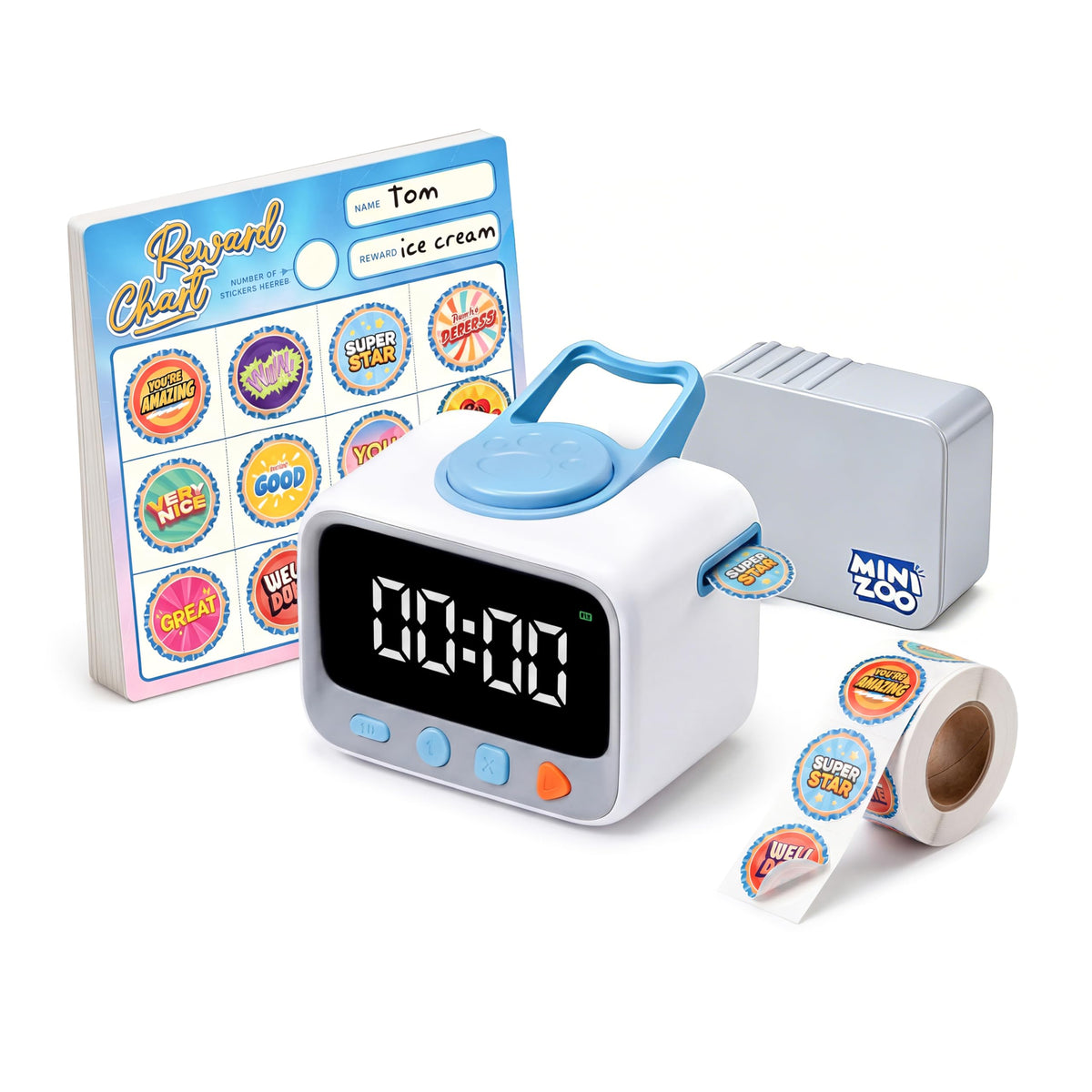 Minizoo Sticker Timer front display shows a clear visual countdown for easy time management.