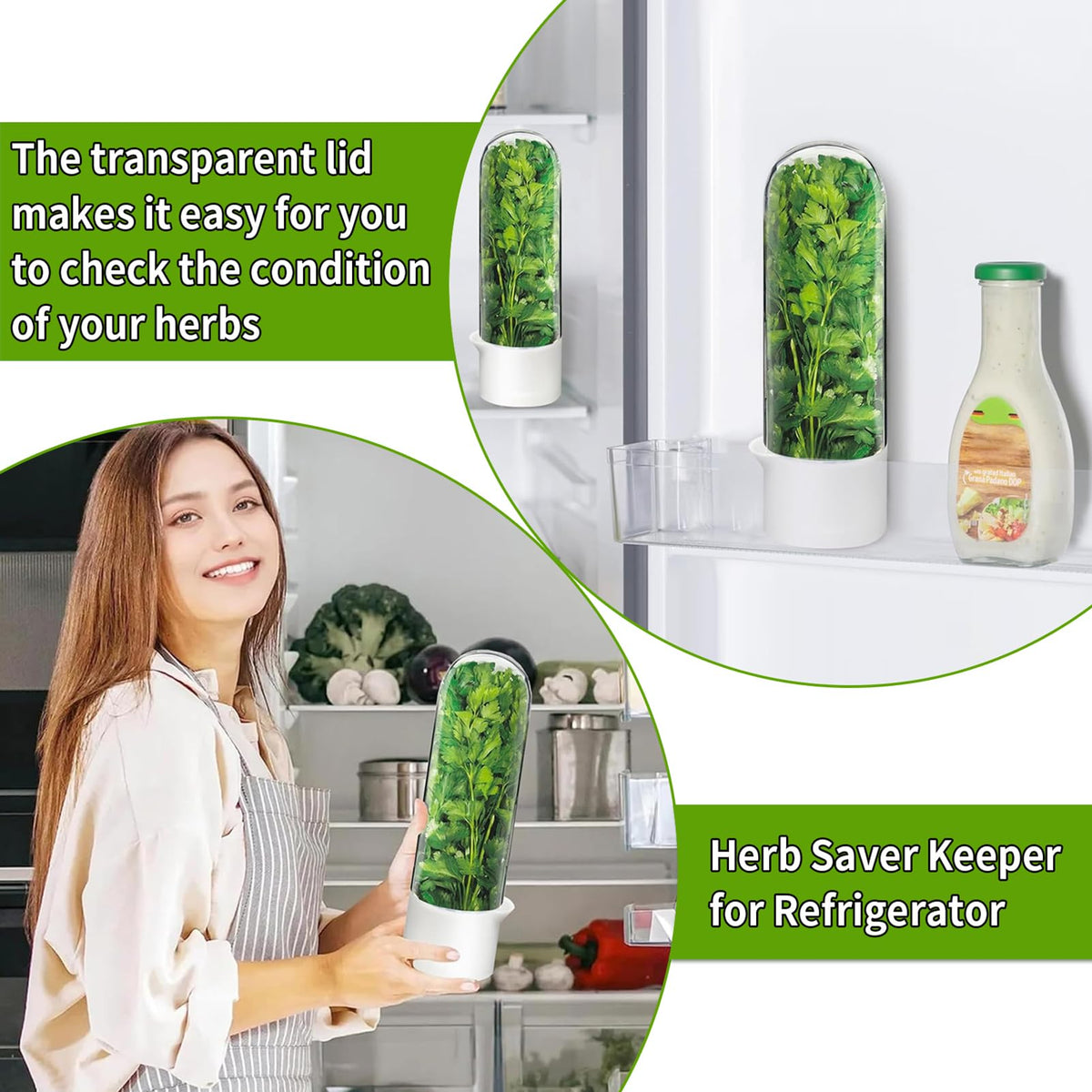 Minkeytal herb saver shows transparent lid for freshness at a glance.
