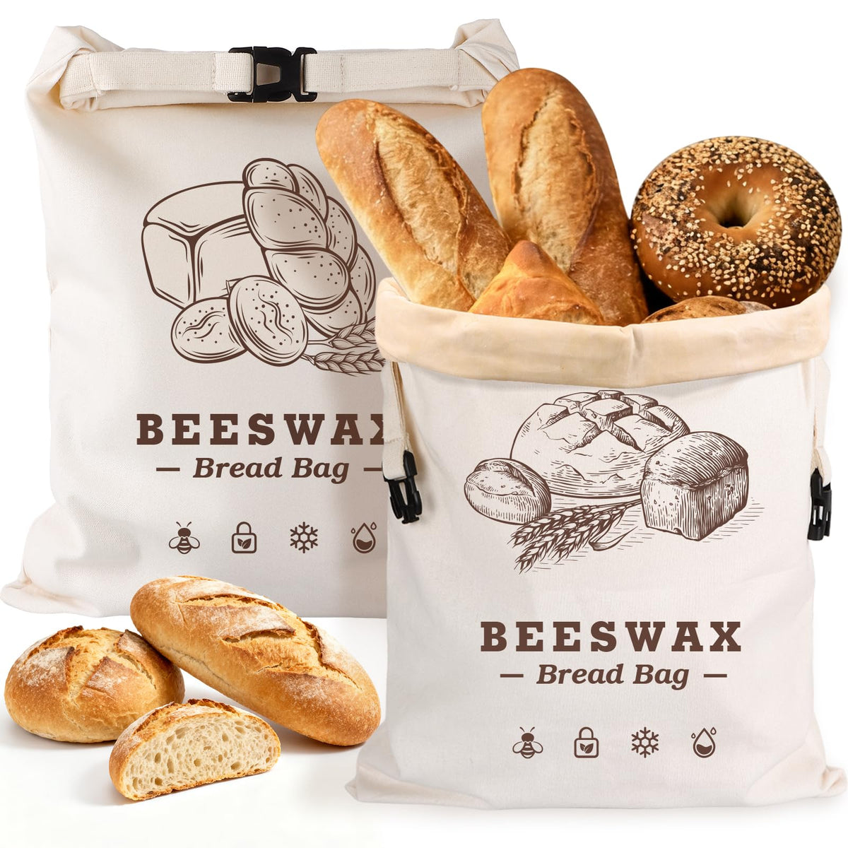 MINO ANT Beeswax bread bags 17x13 two-pack ideal for large loaves and reducing waste.
