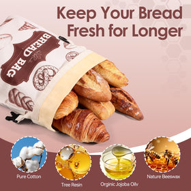 MINO ANT Beeswax Bread Bags shown in breathable cotton-linen fabric for natural aroma.