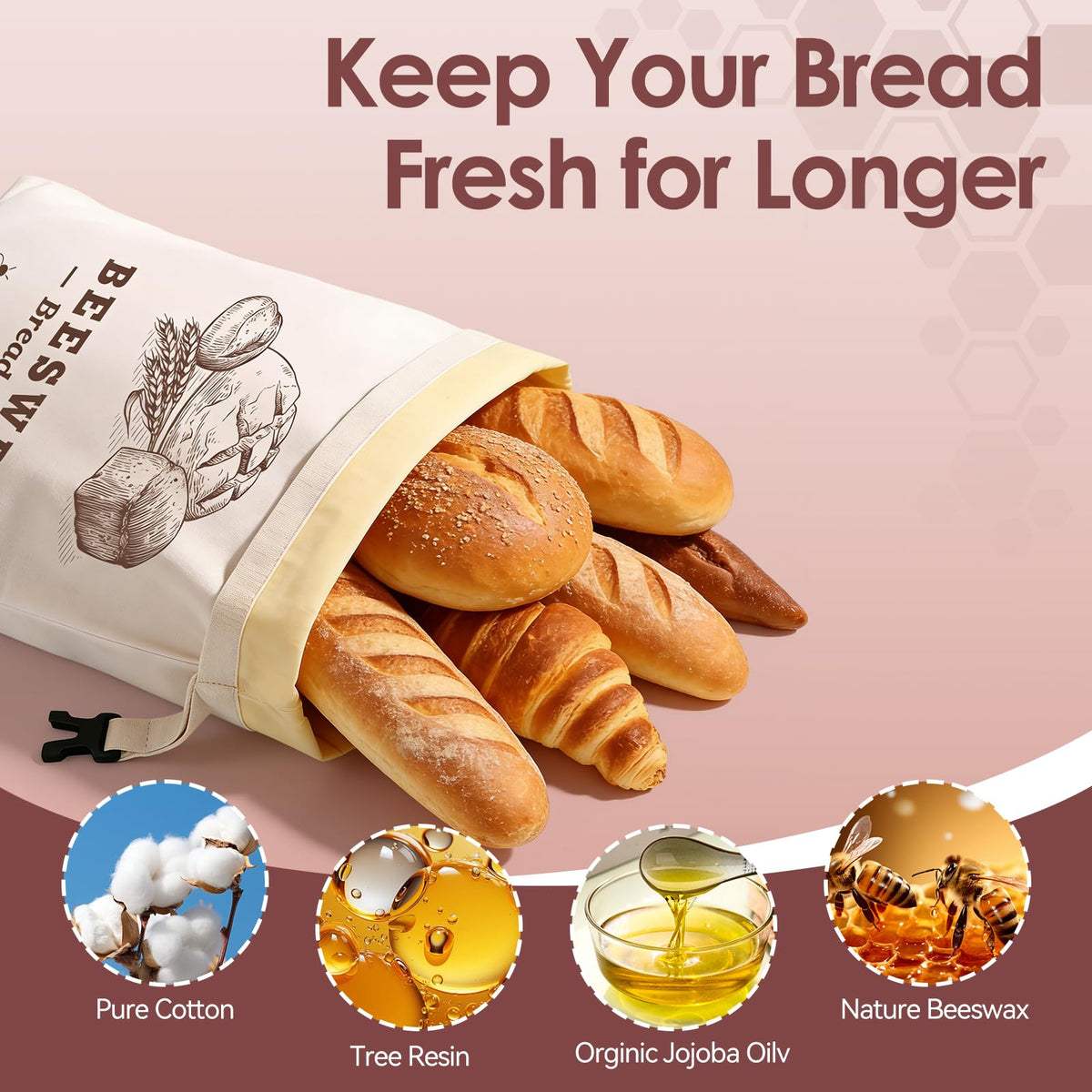 Exterior cotton-linen fabric provides a breathable barrier for bread storage.