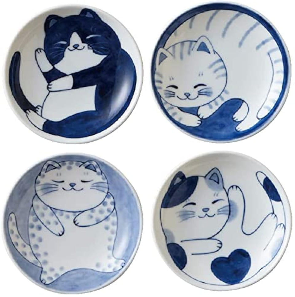 MINO WARE cat-pattern small plate ideal for soy sauce and appetizers
