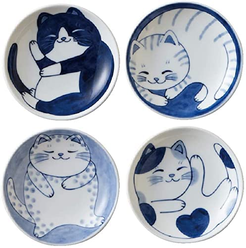 MINO WARE cat-pattern plate features four designs for dessert bites