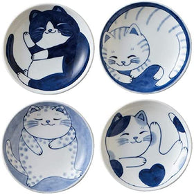 MINO WARE cat-pattern plate features four designs for dessert bites