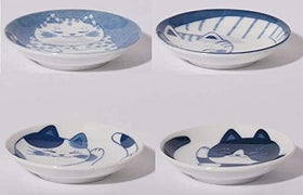 MINO WARE cat-pattern plate with blue Mekochigura back stamp adds authenticity