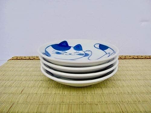 MINO WARE cat-pattern plate, ideal for sushi sauces and small servings