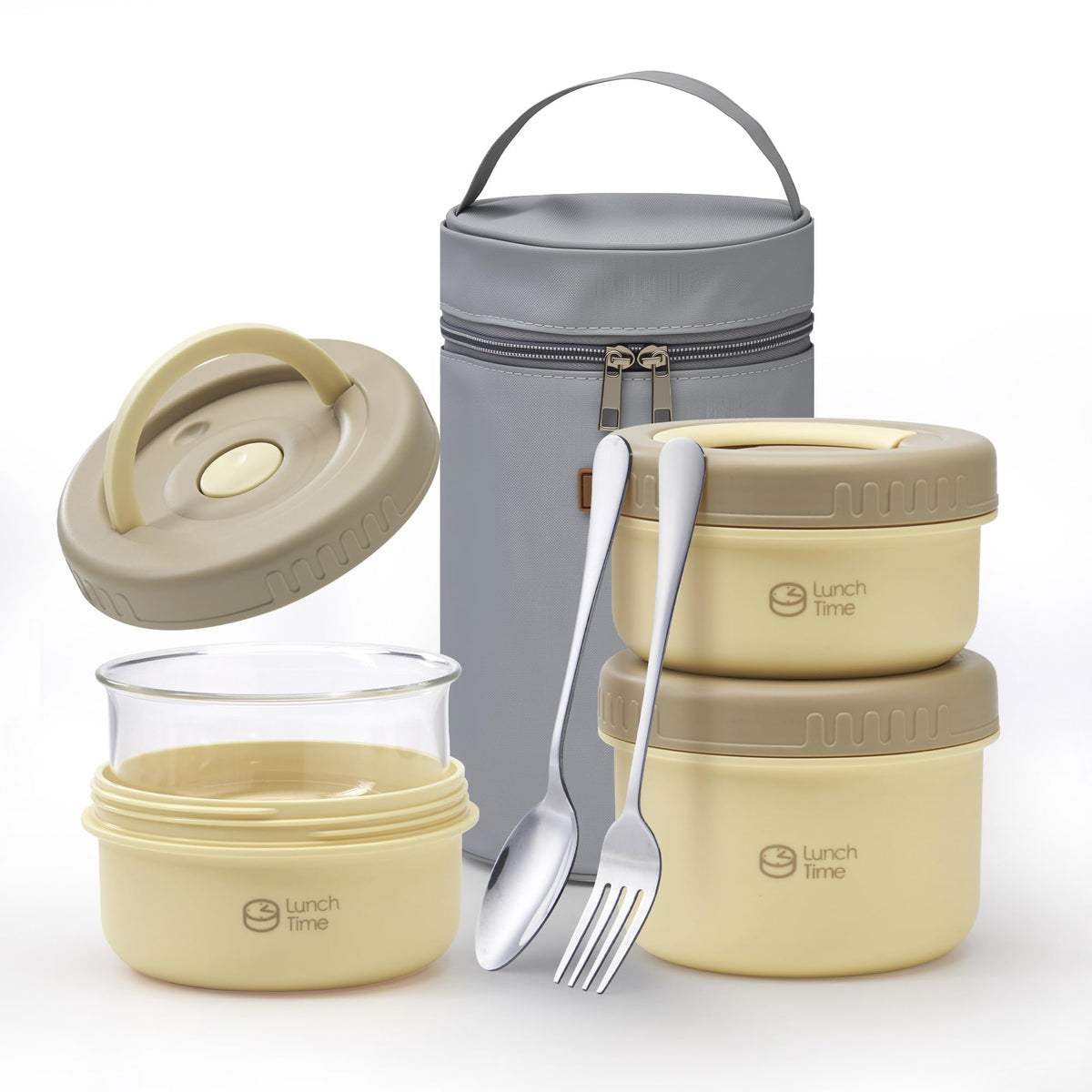 MINSEAD portable glass bento box set, closed display, leak-proof design for on-the-go meals.