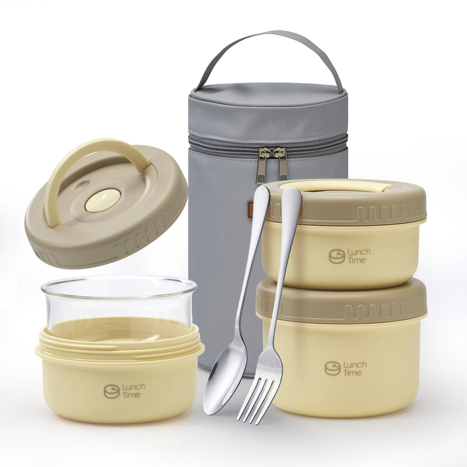 MINSEAD portable glass bento box set, closed display, leak-proof design for on-the-go meals.