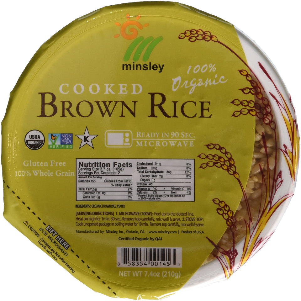 MINSLEY Cooked Brown Rice Bowl ready-to-eat, fiber-rich side option for quick meals