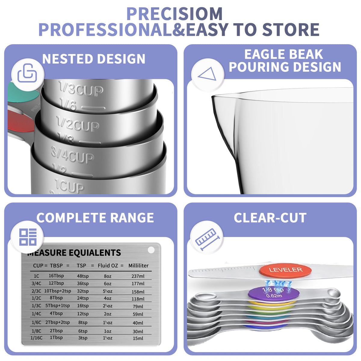 Minteem double-ended spoons ensure accurate measurements for dry ingredients and liquids.