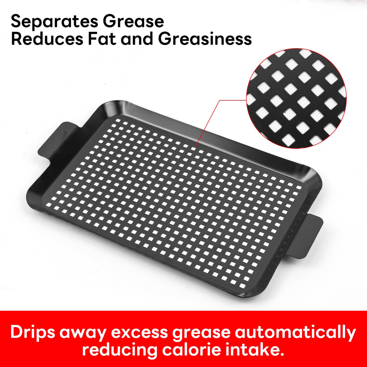 Minyuexia grill tray set anti-leak edges prevent spills on the grill.