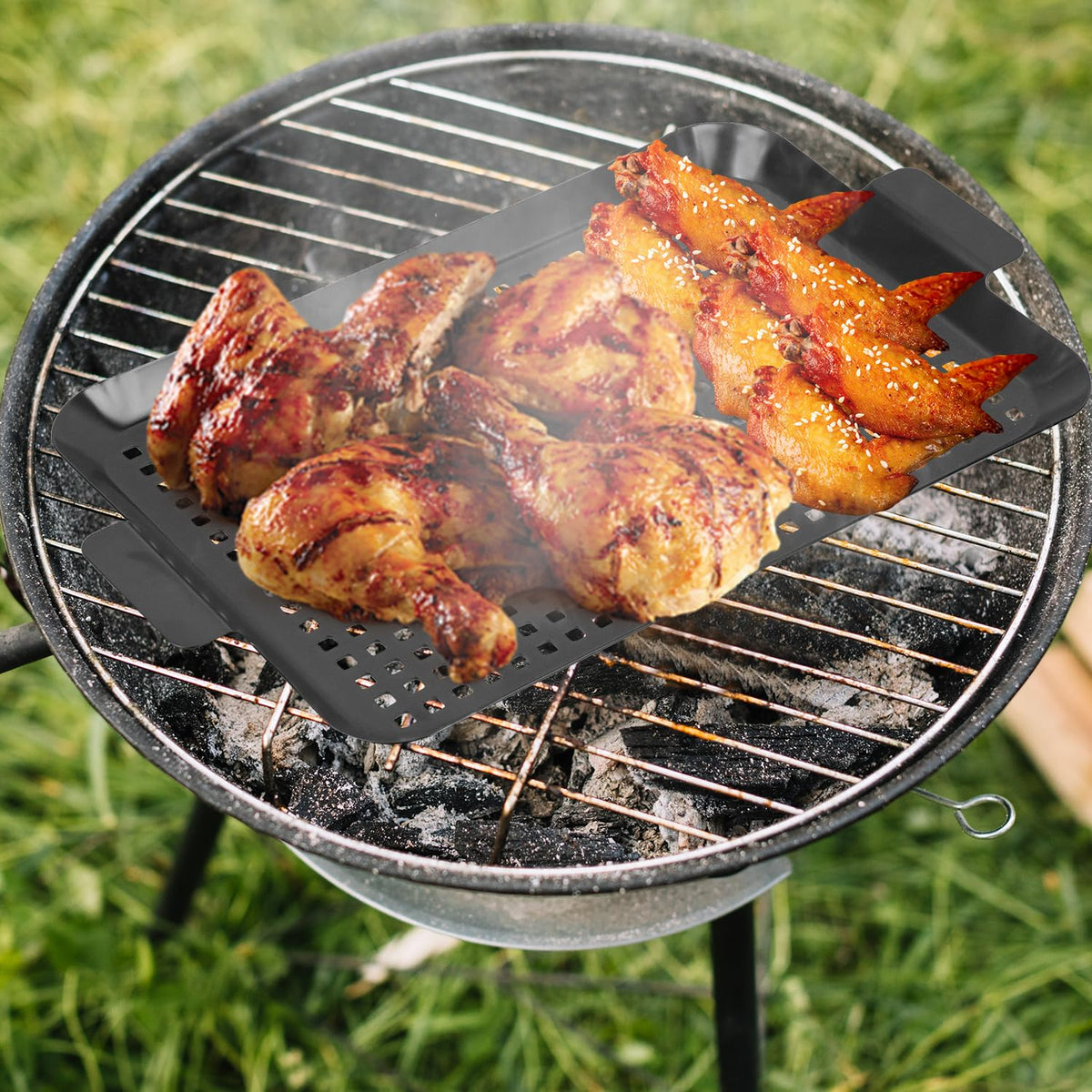 Minyuexia grill tray set on-grill-use simplifies cooking without skewers.