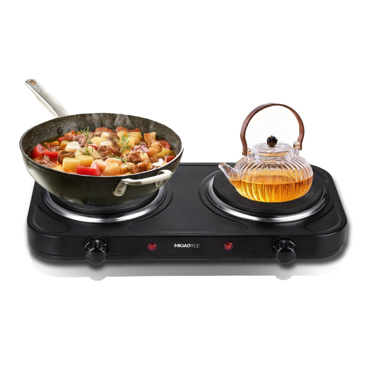 MIOAOTCE counter-top double burner front view for efficient parallel cooking.