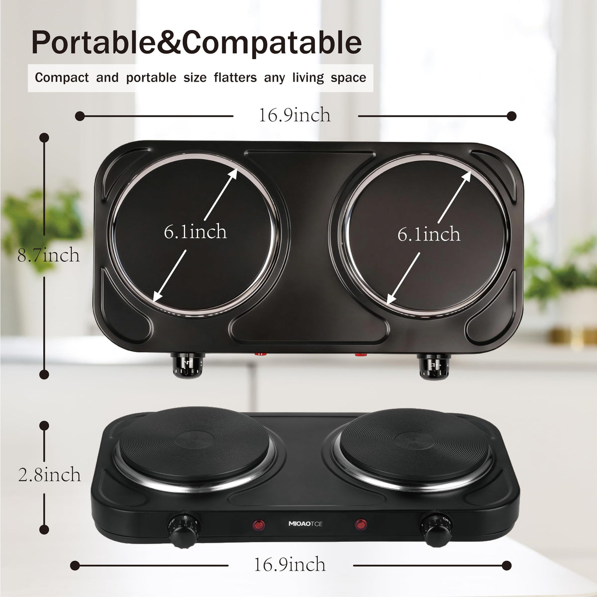 MIOAOTCE knob-controlled stove for precise heat on both burners.