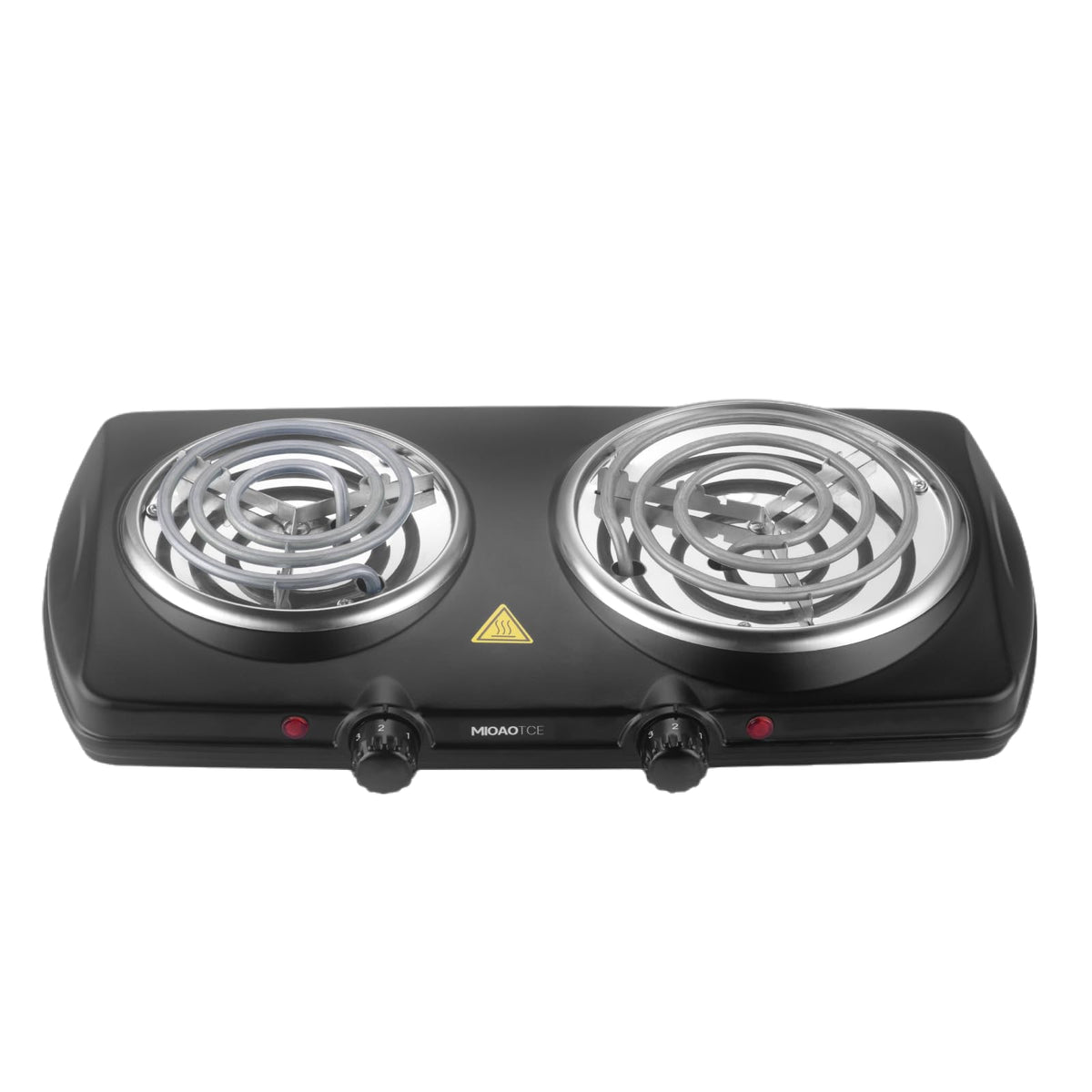 MIOAOTCE double burner hot plate with 1800W for fast heating and even cooking.