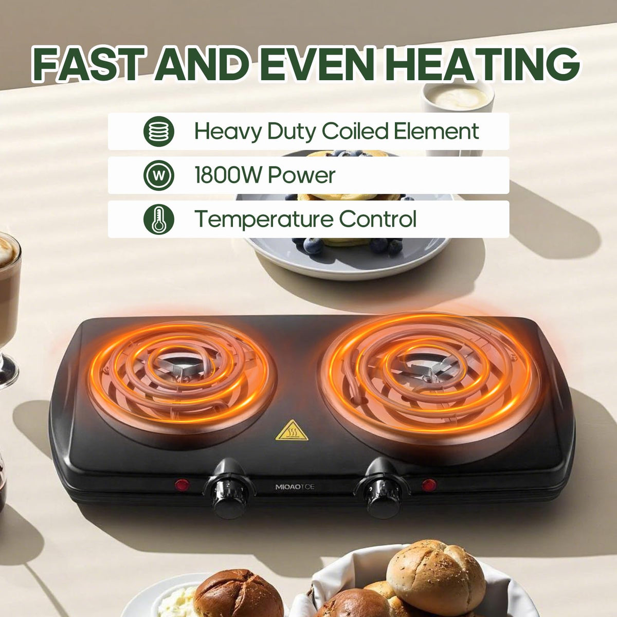 MIOAOTCE hot plate with five point two inch coil for precise control.