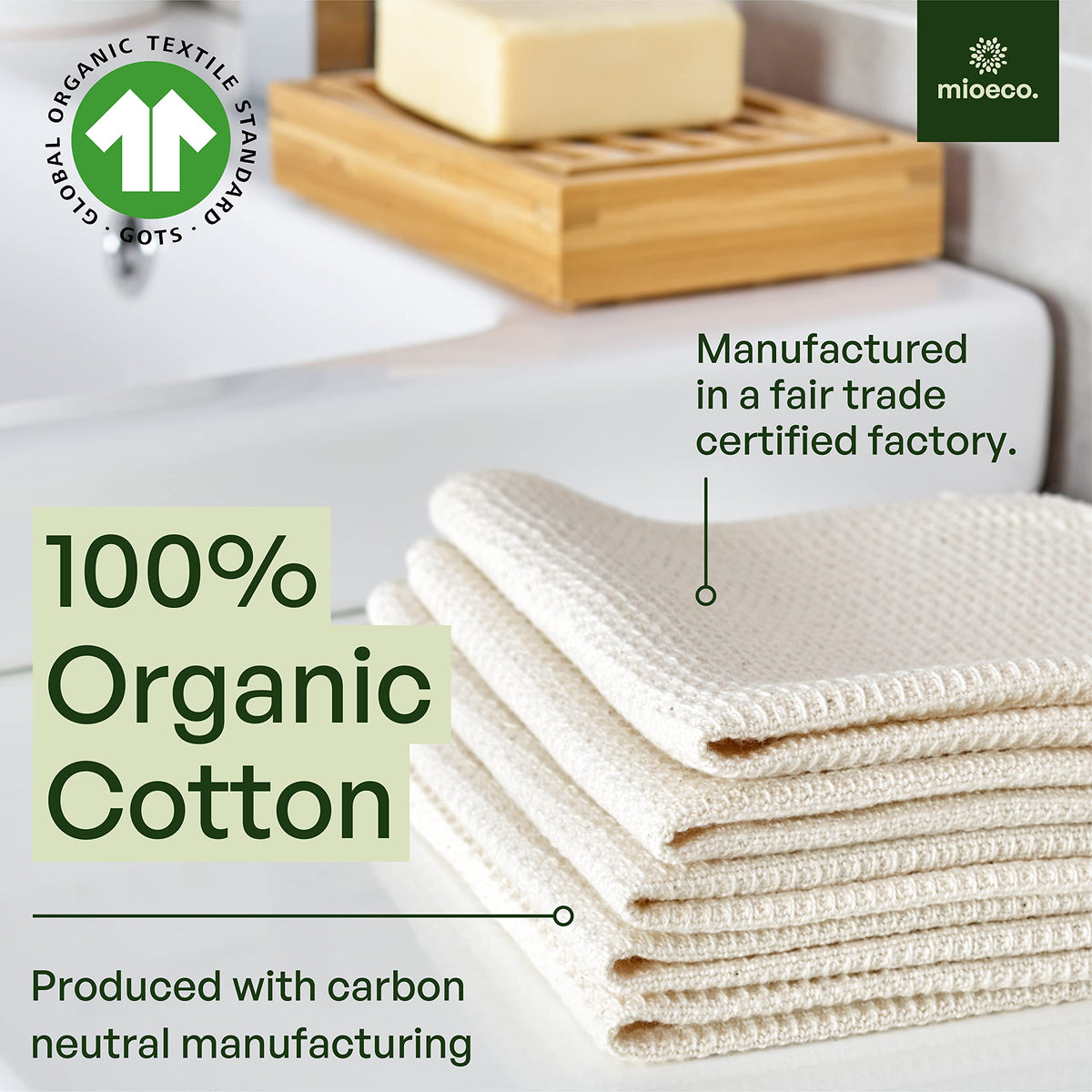 mioeco kitchen towels absorbent illustration of rapid spill cleanup and surface protection.