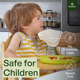 mioeco organic cotton softness highlights gentle touch on delicate dishes and counters.